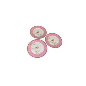 Pip Studio Set of 3 Pink Bird-Themed Porcelain Breakfast Plates
